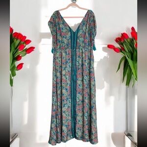 Me 2 Magic Anthropologie Vibrant Paisley Print Multicolored Flowy Dress Size L